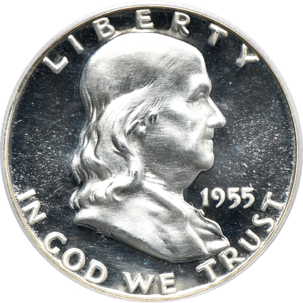 Five PCGS certified Proof Franklin half-dollars including a 1962 PR-65 (ratter) GOLD CAC