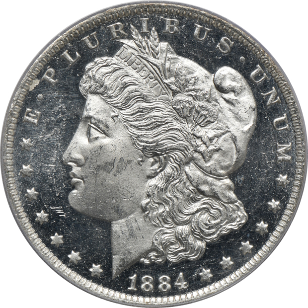 Six Morgan silver dollars, all PCGS CAC