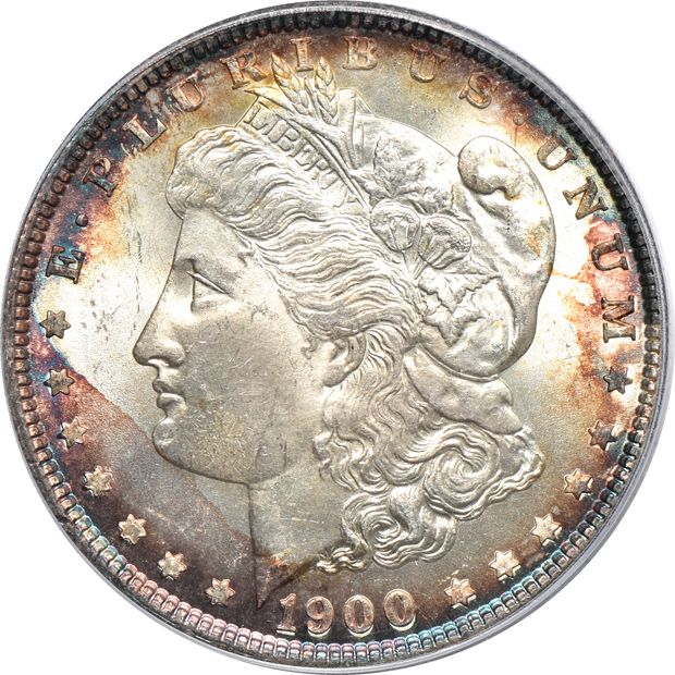 Six Morgan silver dollars, all PCGS CAC