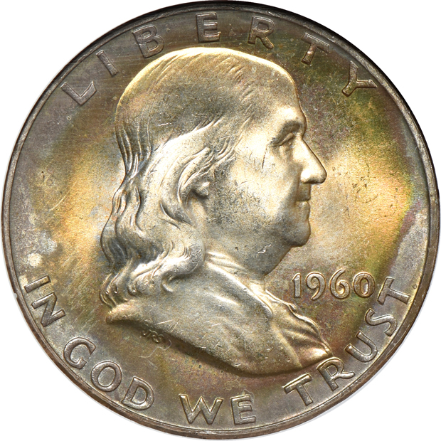Six NGC certified toned Franklin half-dollars