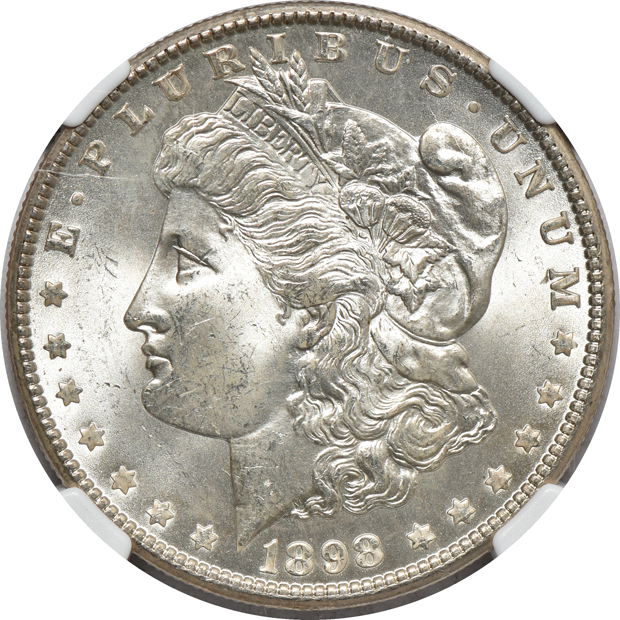 Seven certified Morgan silver dollars