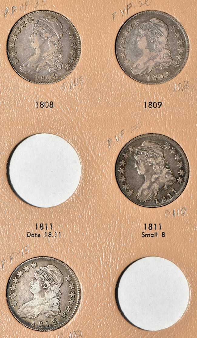 Twelve different early half-dollars in a Dansco 6161 Volume 1 album