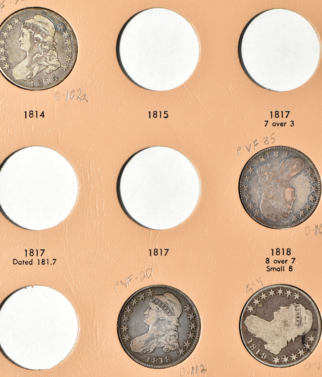 Twelve different early half-dollars in a Dansco 6161 Volume 1 album