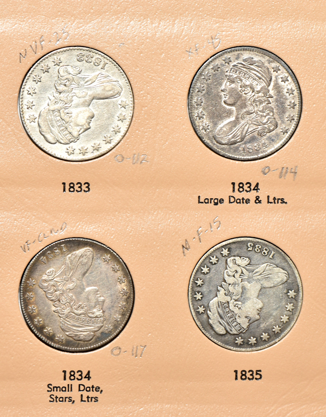 Twenty-four different early half-dollars in a Dansco 6151 Volume 2 album