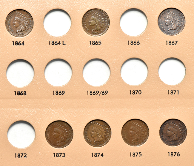 Three Flying Eagle cents and forty-four different Indian Head cents in a Dansco 7101 album