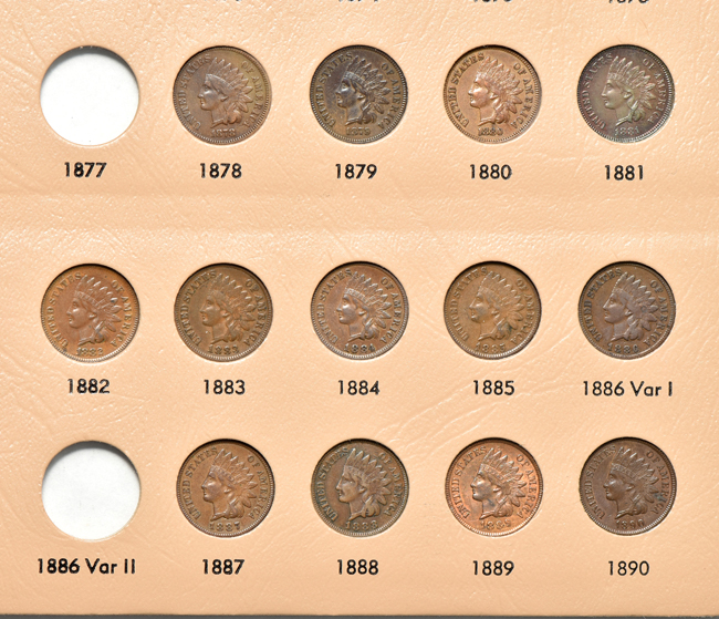 Three Flying Eagle cents and forty-four different Indian Head cents in a Dansco 7101 album