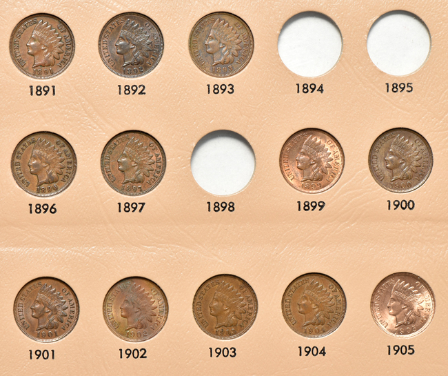 Three Flying Eagle cents and forty-four different Indian Head cents in a Dansco 7101 album