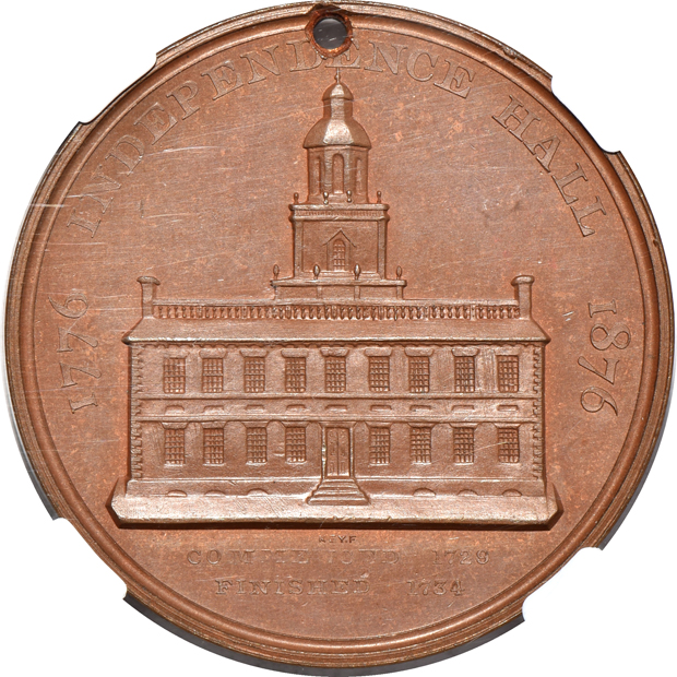 Pair of 1876 PA US Centennial Exposition So-Called dollars, Pointed 6 - Liberty Bell, HK-25, both NGC MS-65 BN