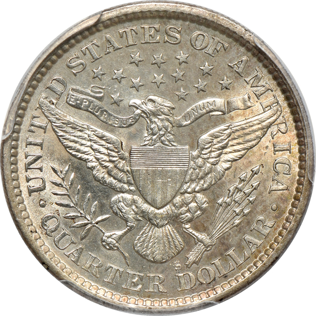 1895-S AU-55, 1898 AU-58, and a 1908 AU-58, all PCGS