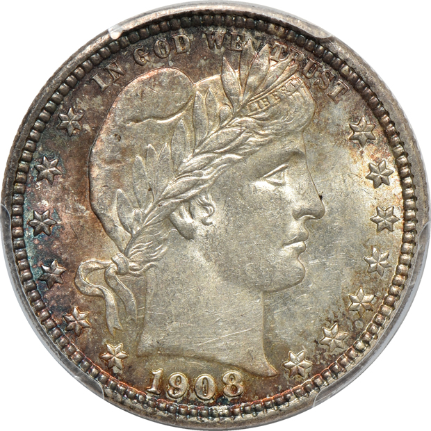 1895-S AU-55, 1898 AU-58, and a 1908 AU-58, all PCGS