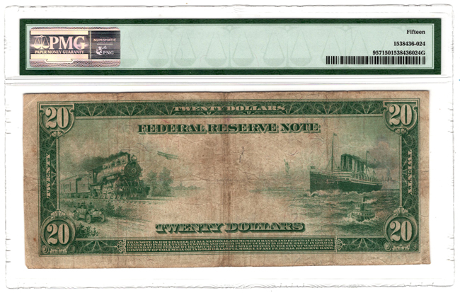 1914 $20 Atlanta Red Seal Fr# 957 - PMG VF-15