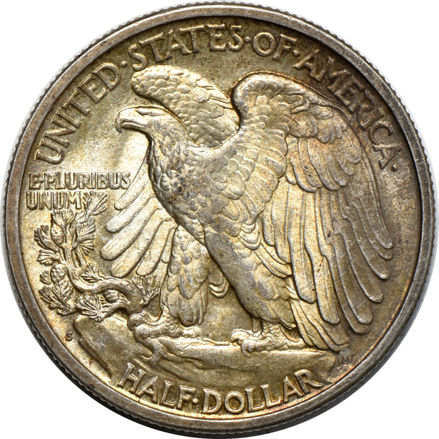 1917-D Type 2 Standing Liberty quarter, and a 1917-S reverse Walking Liberty half-dollar, both AU