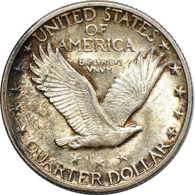 1917-D Type 2 Standing Liberty quarter, and a 1917-S reverse Walking Liberty half-dollar, both AU