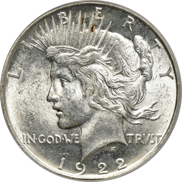 Five Peace silver dollars certified by PCGS