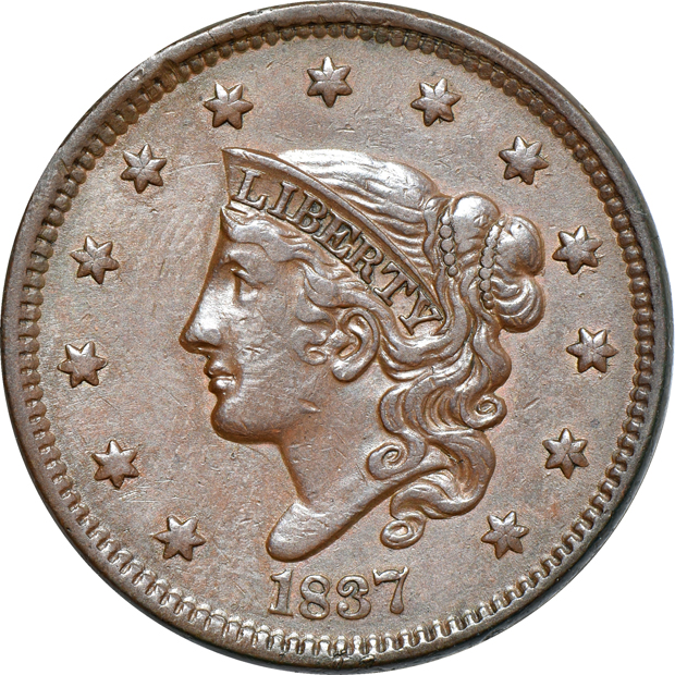 Nine large cents, as described