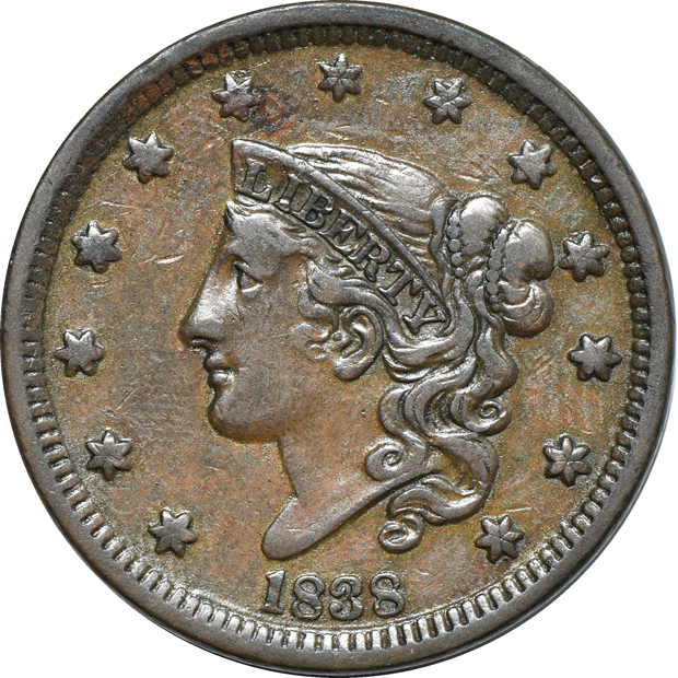 Nine large cents, as described