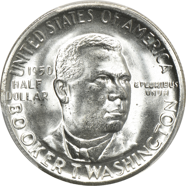 Six Booker T. Washington silver commemorative half-dollars certified by PCGS