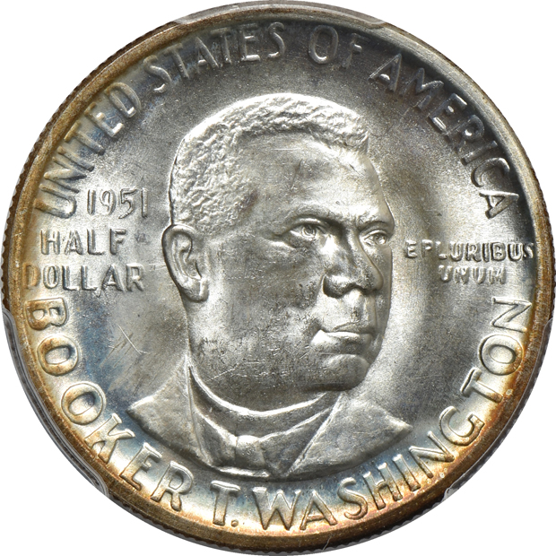 Six Booker T. Washington silver commemorative half-dollars certified by PCGS