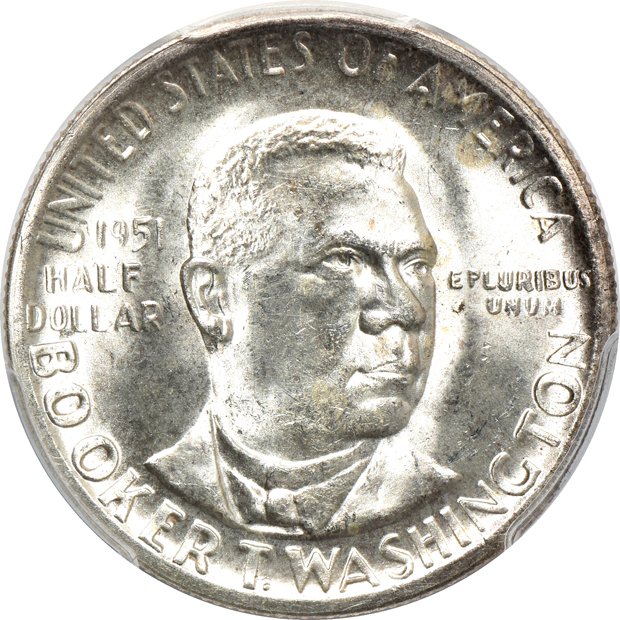 Six Booker T. Washington silver commemorative half-dollars certified by PCGS