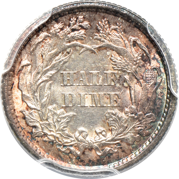1872 Liberty Seated half-dime MS-64, 1853 Arrows Liberty Seated dime AU-58 CAC, and an 1875 Liberty Seated dime MS-63, all PCGS