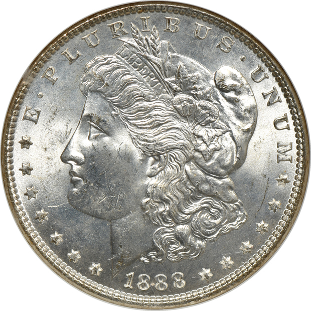 Six Morgan silver dollars, all NGC CAC