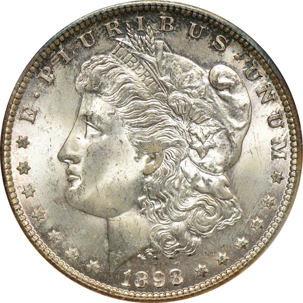 Six Morgan silver dollars, all NGC CAC
