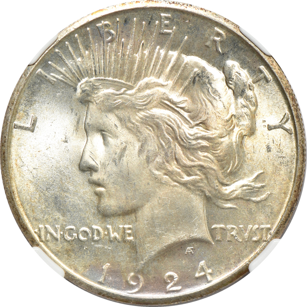 1921 Peace, High Relief, and a 1924-S, both NGC MS-63