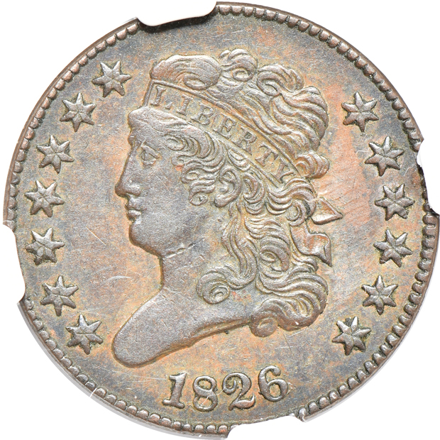 1804 Plain 4 - No Stems AU-53 BN, and an 1826 AU-55 BN, both NGC