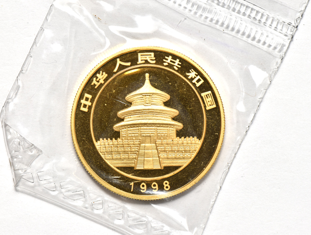 China - 1998 lg. date 1oz gold Panda 100 yuan sealed