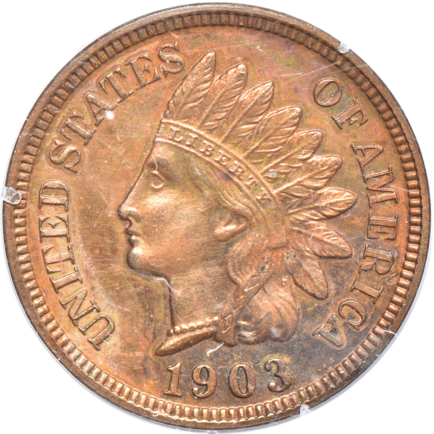 1903 Indian cent PR-63RB, 1903 Liberty nickel PR-64, and a 1903 Barber quarter PR-63 CAC, all PCGS (rattler)