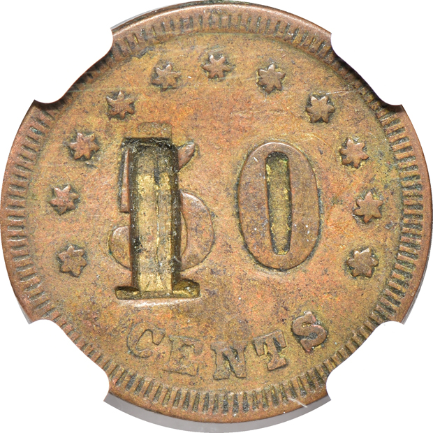(1861-65) Sutler Token, IT S-FS-50B, Rice and Byers Fort Sill, Soldiers Only