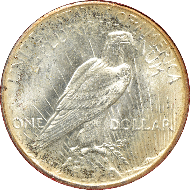 1896 Morgan silver dollar Redfield, 1925 Peace silver dollar Paramount, and a 1926-S Peace silver dollar Redfield