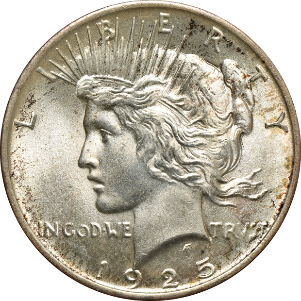 1896 Morgan silver dollar Redfield, 1925 Peace silver dollar Paramount, and a 1926-S Peace silver dollar Redfield