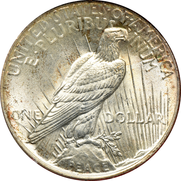 1896 Morgan silver dollar Redfield, 1925 Peace silver dollar Paramount, and a 1926-S Peace silver dollar Redfield