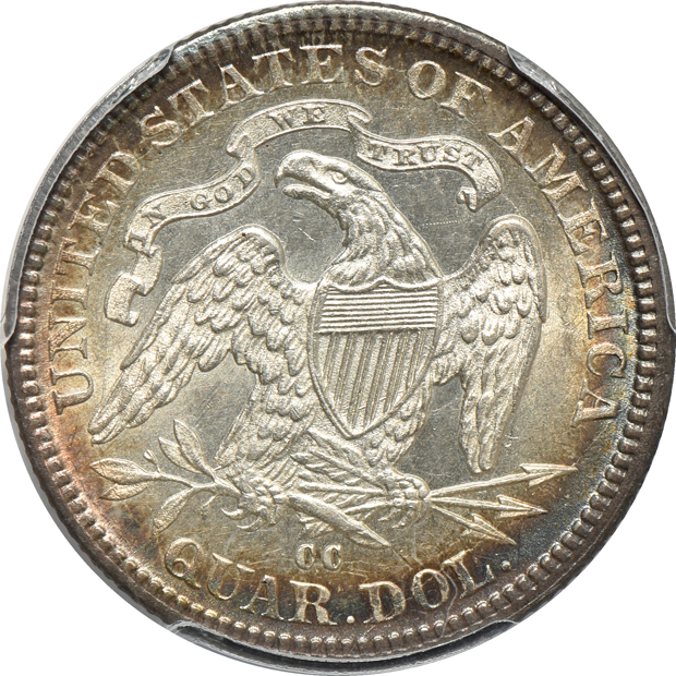 1876-CC Liberty Seated quarter MS-61, and an 1893 Isabella quarter MS-63 CAC, both PCGS