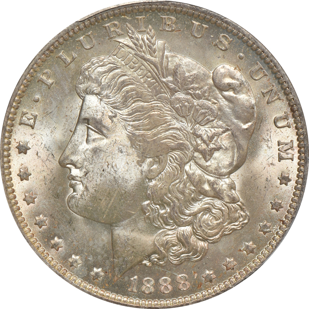 Four different Morgan silver dollars certified by PCGS