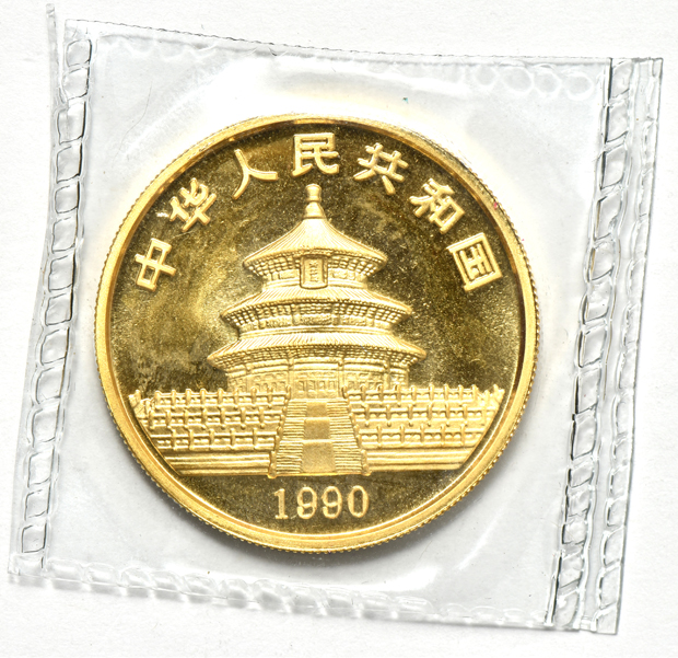 China - 1989 sm. date 1oz gold Panda 100 yuan sealed, and a 1990 lg. date 1oz gold Panda 100 yuan sealed