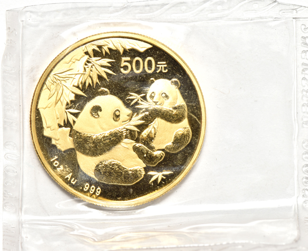 China - 2005 1oz gold Panda 500 yuan sealed, 2006 1oz gold Panda 500 yuan sealed, and a 2007 1oz gold Panda 500 yuan sealed