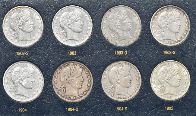 Complete collection of Barber half-dollars in a Whitman 9124 album