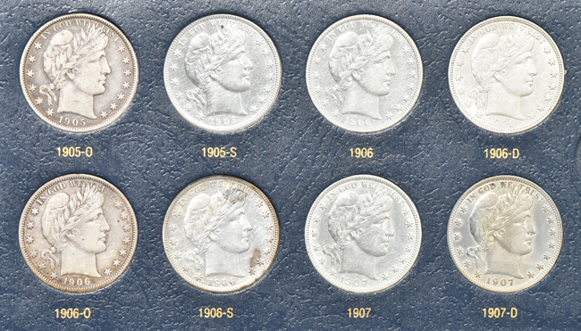 Complete collection of Barber half-dollars in a Whitman 9124 album