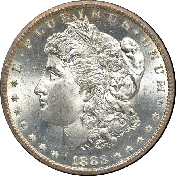 1882-CC GSA MS-64, 1883-CC GSA MS-64, and an 1883-CC GSA MS-65+, all NGC