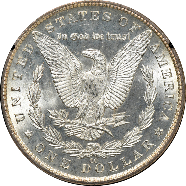 1882-CC GSA MS-64, 1883-CC GSA MS-64, and an 1883-CC GSA MS-65+, all NGC
