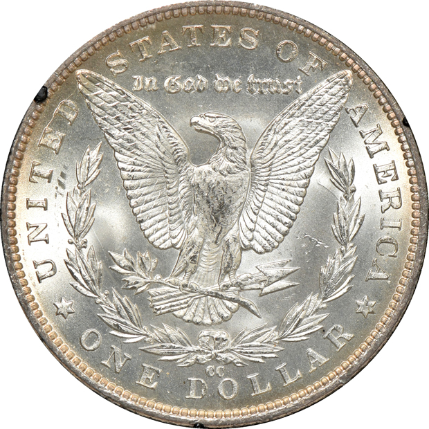 1882-CC GSA MS-64, 1883-CC GSA MS-64, and an 1883-CC GSA MS-65+, all NGC