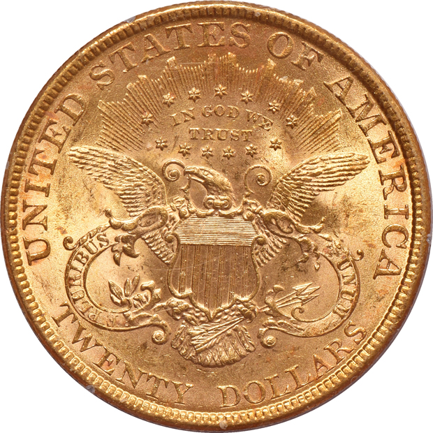 1899 Liberty double-eagle and 1912 Indian half-eagle, both PCGS MS-62 (rattler) CAC