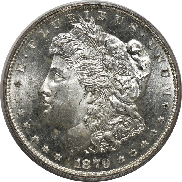 Seven Morgan silver dollars certified MS-65