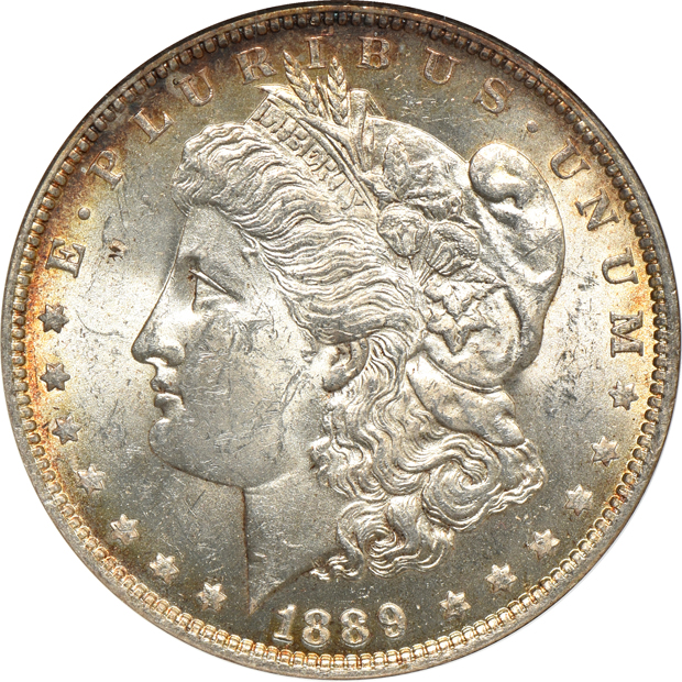Five Morgan silver dollars certified MS-62 by ANACS