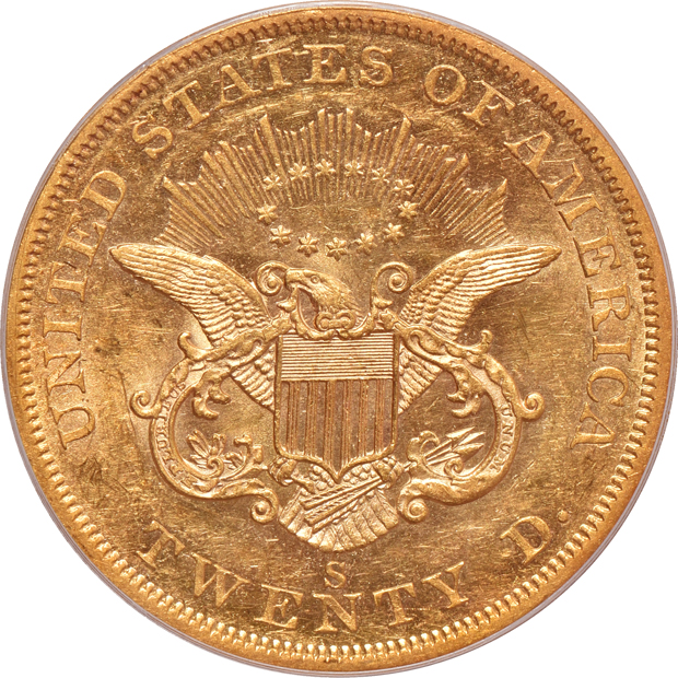 1856-S Full Ser, S Tilted Rt, S.S. Central America PCGS AU-53
