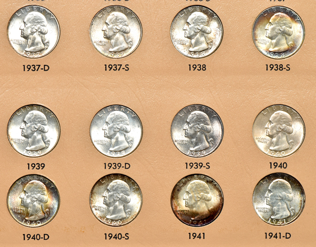 Complete collection of Washington quarters, including proof-only issues, in a Dansco 8140 album