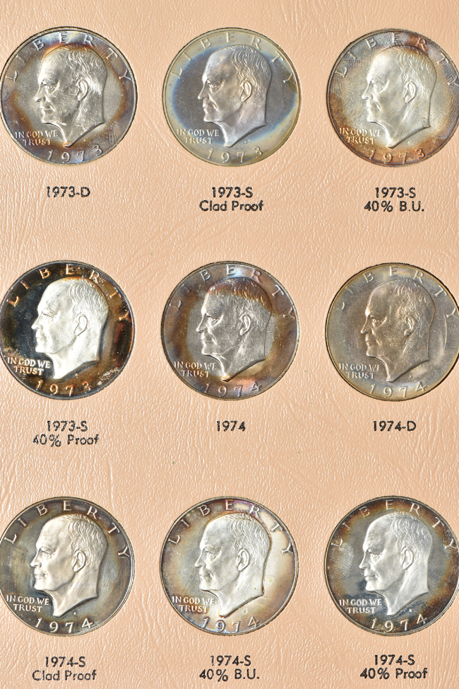 Complete collection of Eisenhower dollars, including proof-only issues and extras, in a Dansco 8176 album