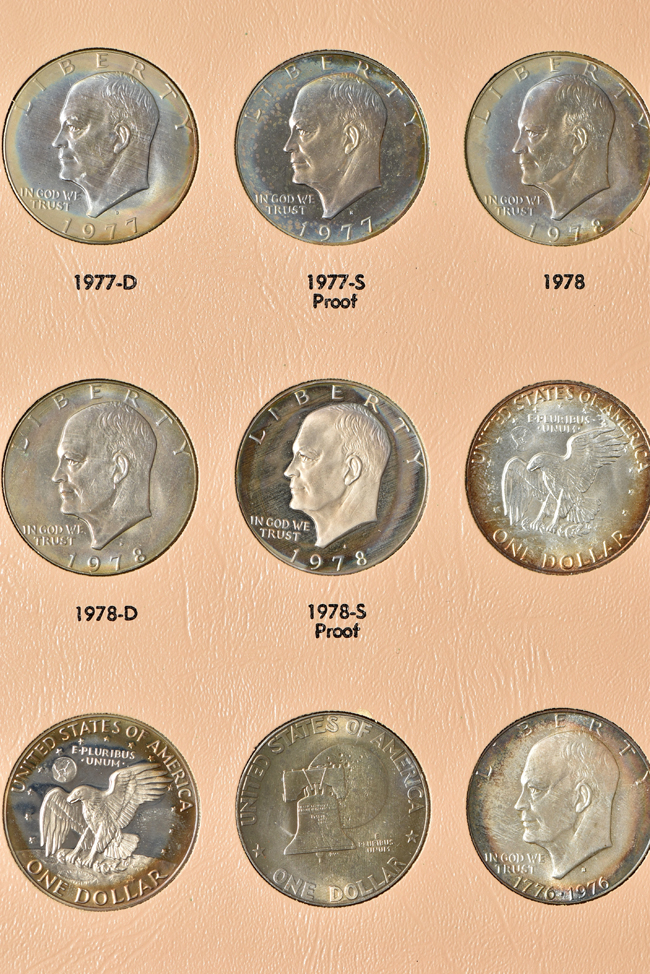 Complete collection of Eisenhower dollars, including proof-only issues and extras, in a Dansco 8176 album